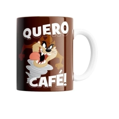 Caneca Taz - "Quero Café" - Looney Tunes